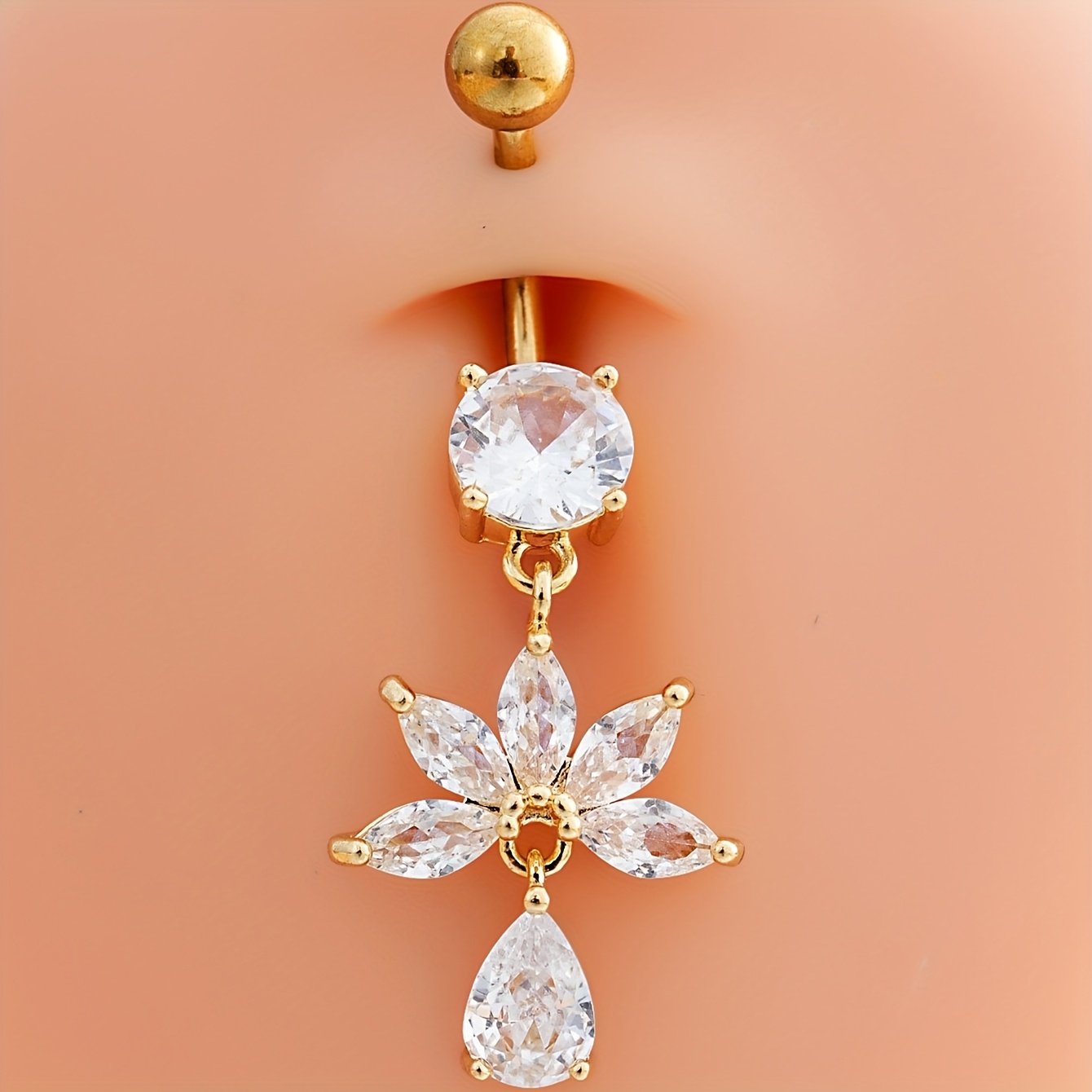 Stainless Steel Fan-Shaped Hanging Navel Ring Pendant for Women